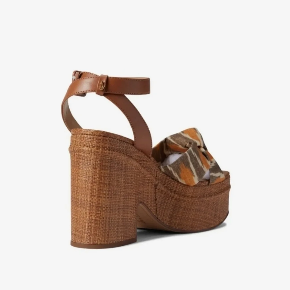 Sam Edelman Theresa Leather Platform Sandal Heels Grey Multi
